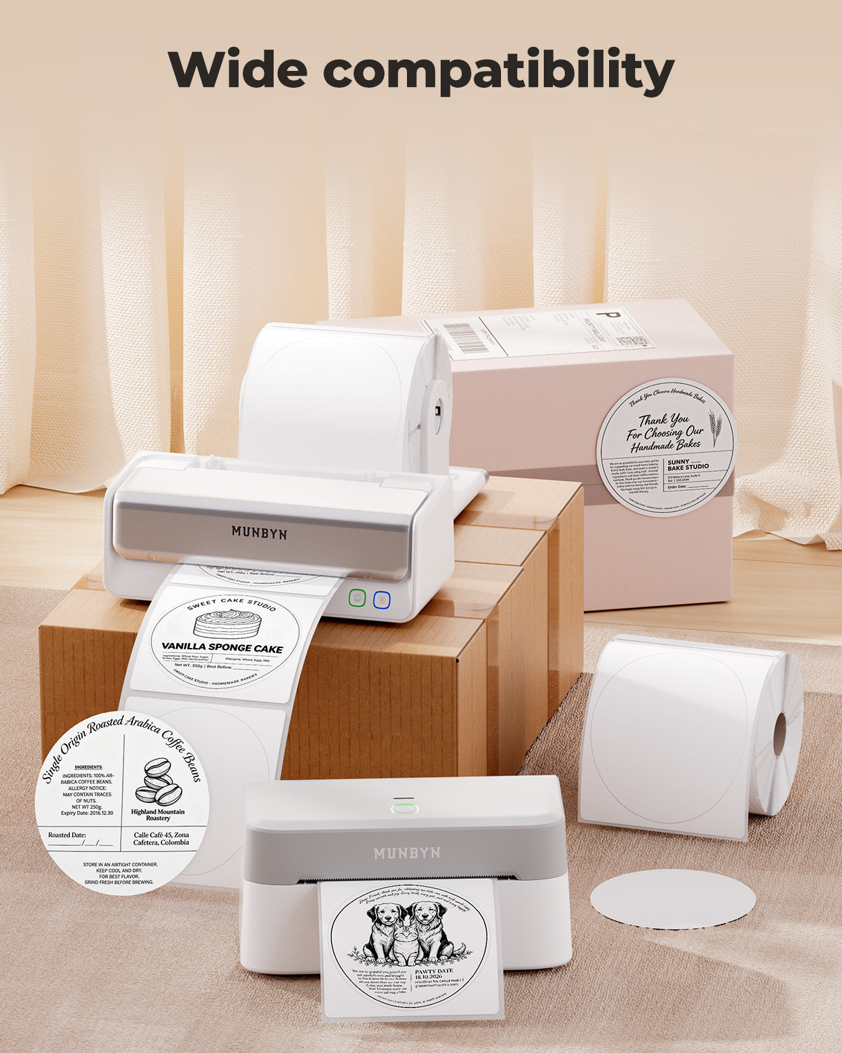 MUNBYN 4" x 4" Universal Thermal Labels for Small Businesses and Bakeries
