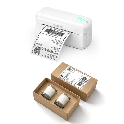 MUNBYN RealWriter 402B imprimante Bluetooth & etiquettes pliees 4x6 bougies expedition soin Set