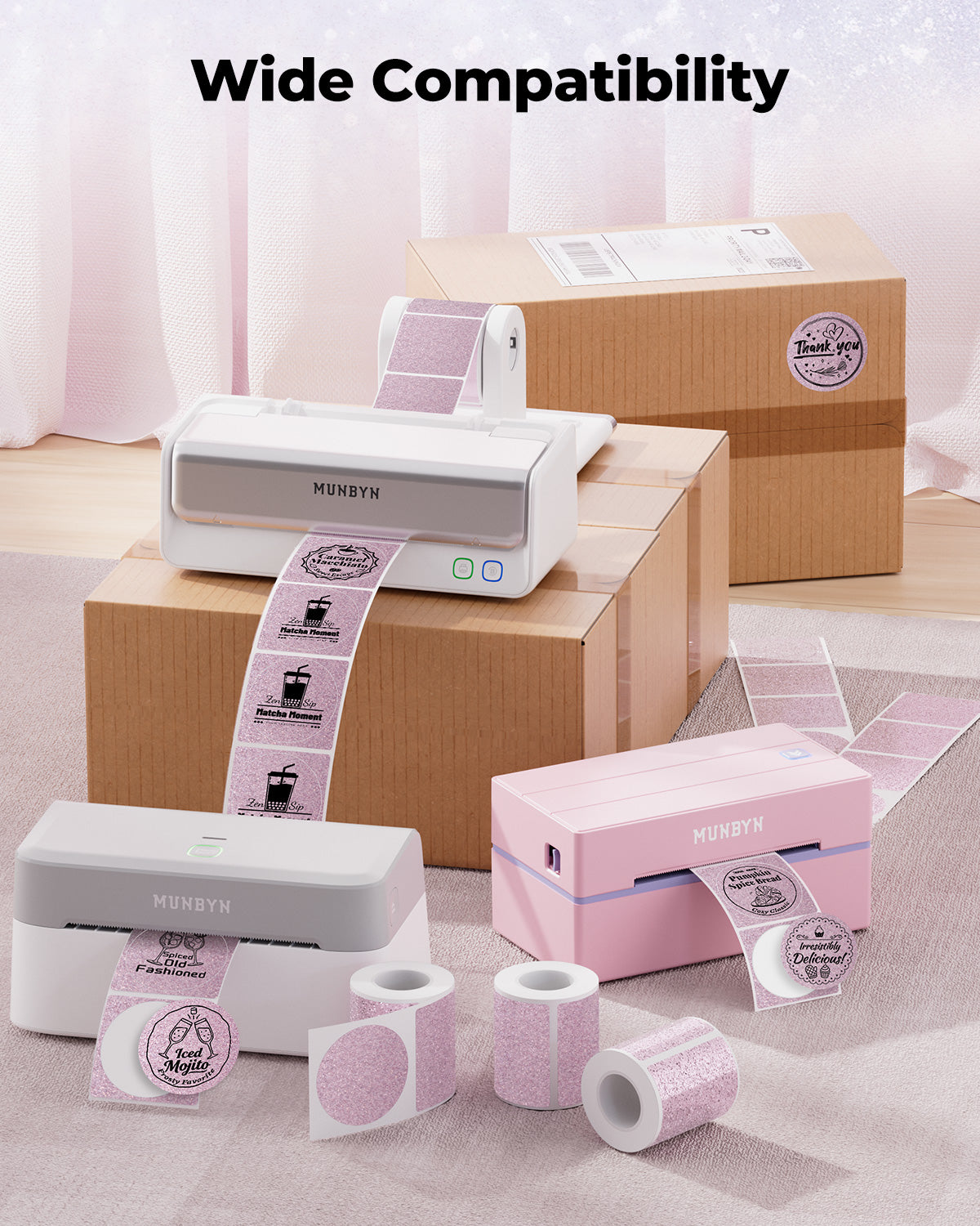 MUNBYN Étiquettes thermiques scintillantes 2" pour autocollants de branding
