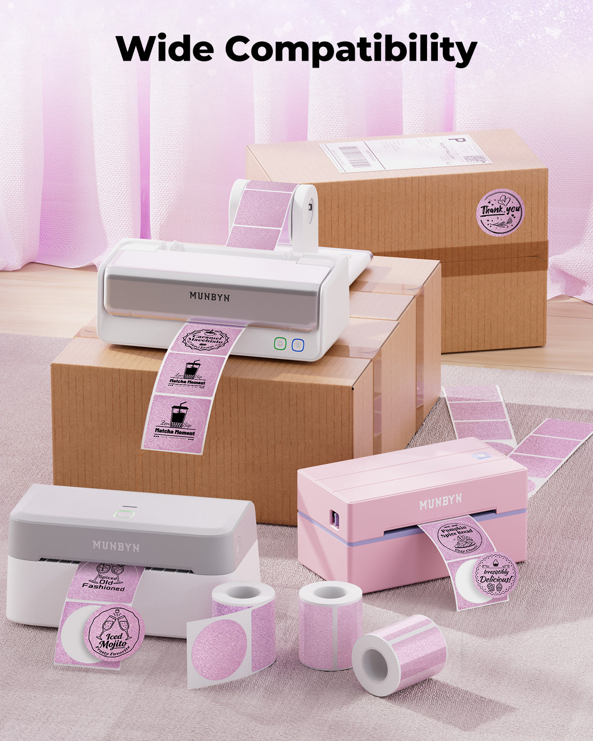 MUNBYN 2" Glitter Thermal Labels for Branding Stickers