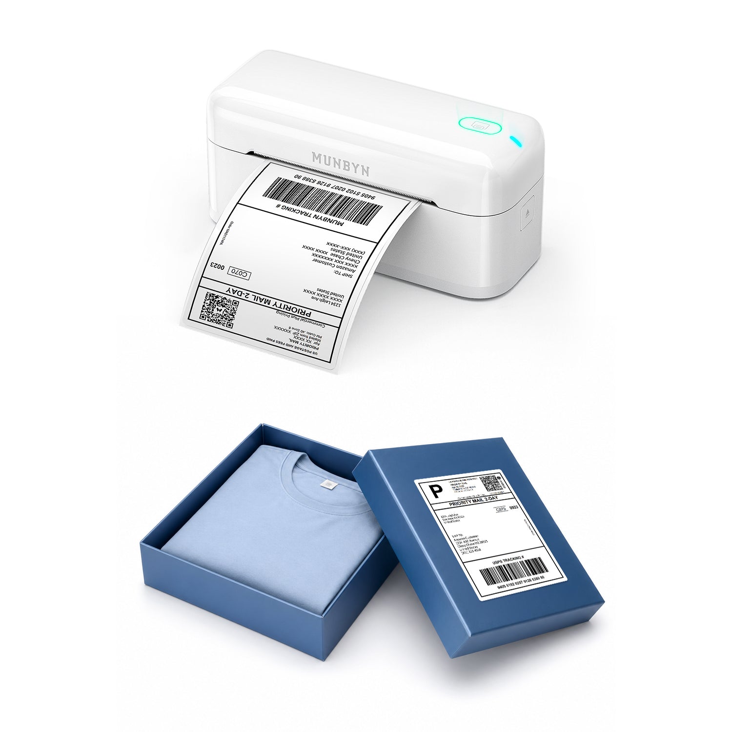 MUNBYN RealWriter 402B Bluetooth Drucker & 4x6 Falt Etiketten Kleidung Versand Schnell Set
