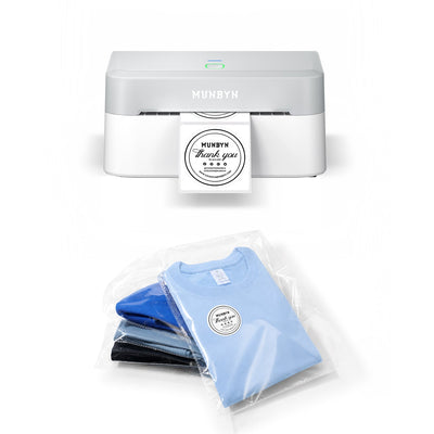 MUNBYN RealWriter 403B Bluetooth Printer & Round Labels Clothing Packaging Starter Set