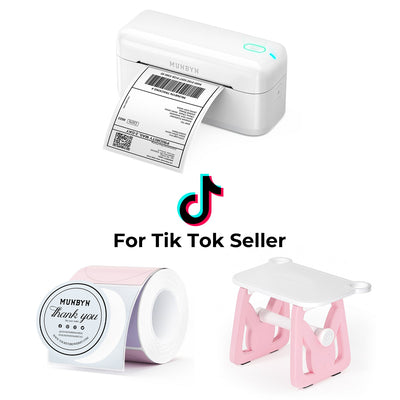 MUNBYN RealWriter 402B Bluetooth Thermal Label Printer & Morandi Labels TikTok Packaging & Branding Elegant Set