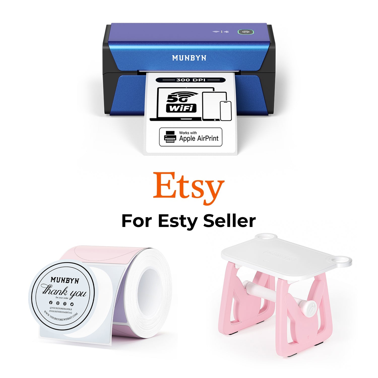MUNBYN RealWriter 401AP AirPrint thermische labelprinter & Morandi-labels Etsy verpakking & branding elite-set