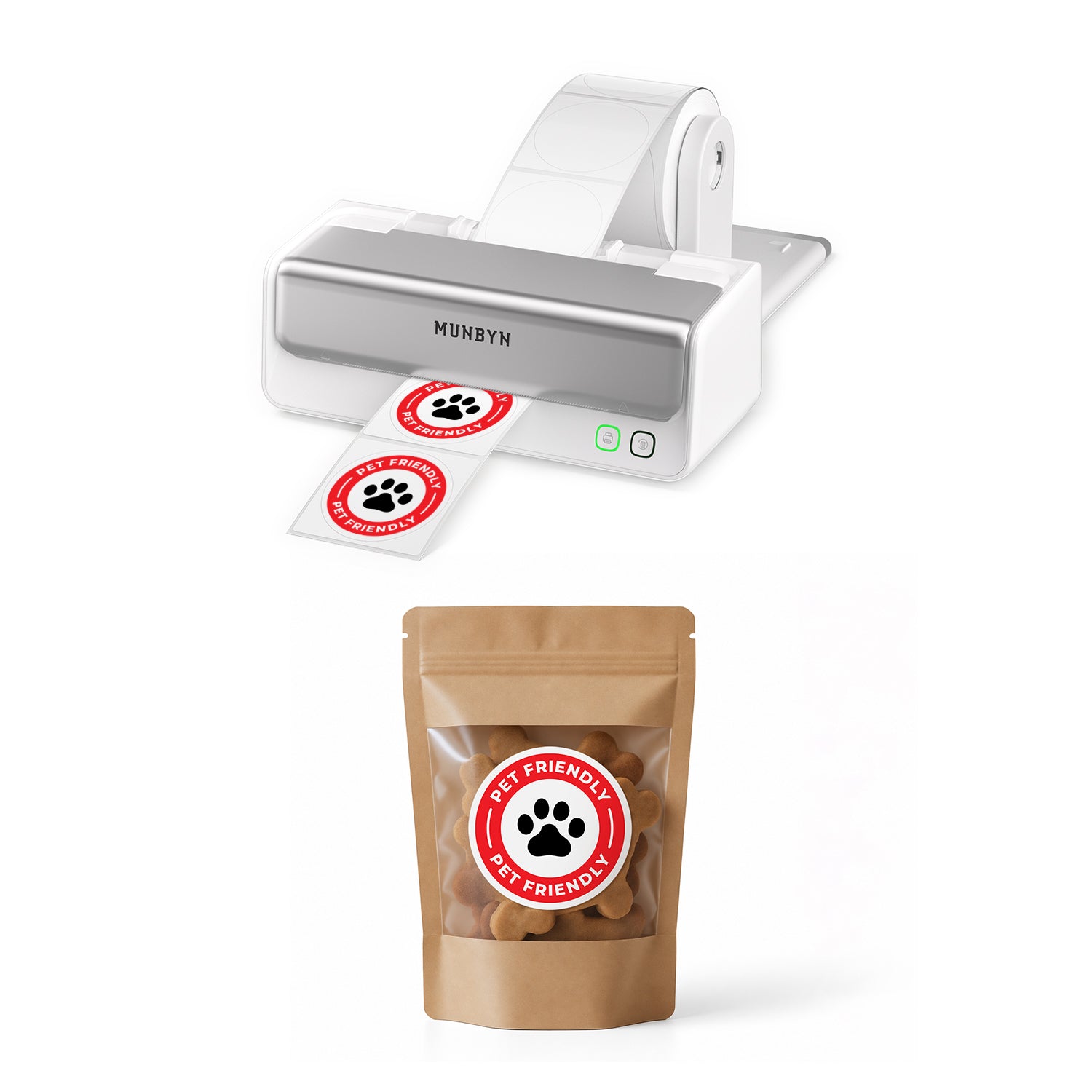 MUNBYN RealWriter 405B Zweifarbig Bluetooth Drucker & Rund Etiketten Haustier Profi Set