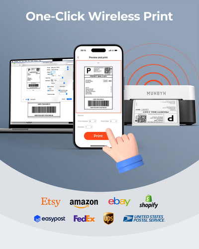 MUNBYN RW403B Panda Kit d'imprimante thermique Bluetooth pour étiquettes d'expédition et de produits