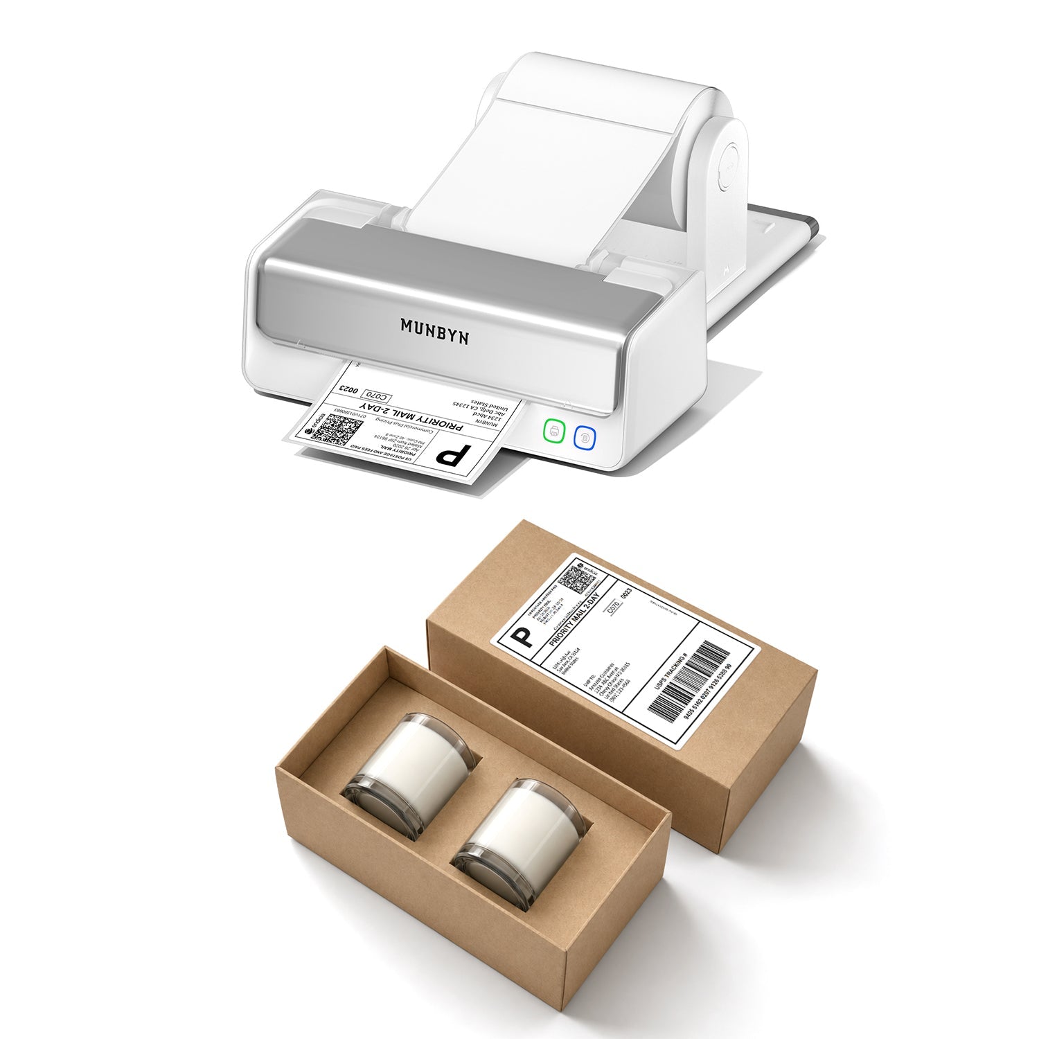 MUNBYN RealWriter 405B Bluetooth Drucker & 4x6 Falt Etiketten Kerze Versand Profi Set