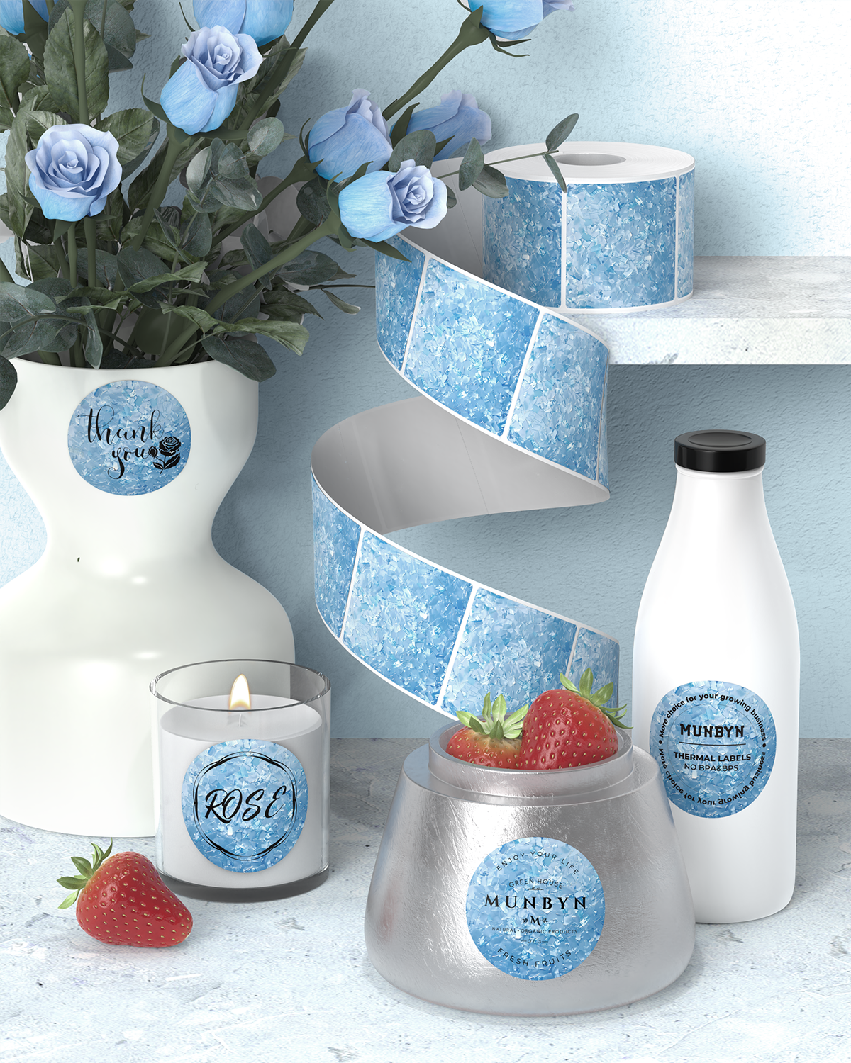 MUNBYN Thermische Etiketten mit Muschelmuster