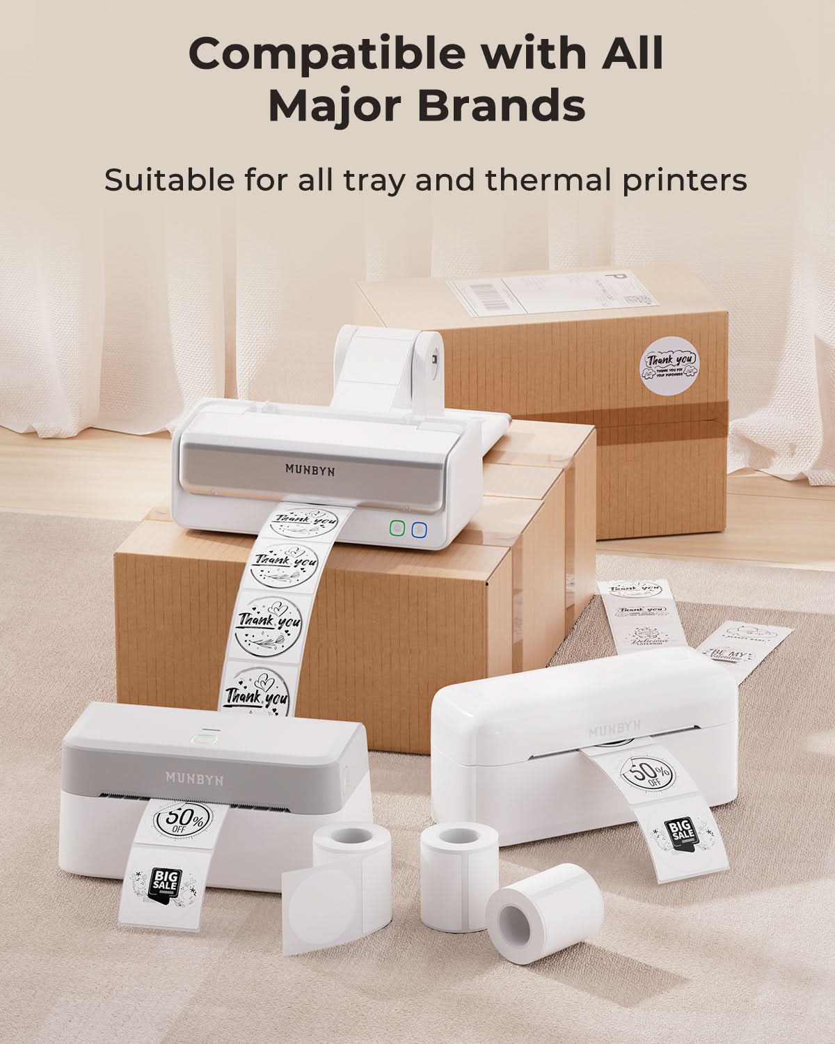 MUNBYN 50mmx50mm Runde Thermo-Etiketten, 150/1 Rolle Weiß