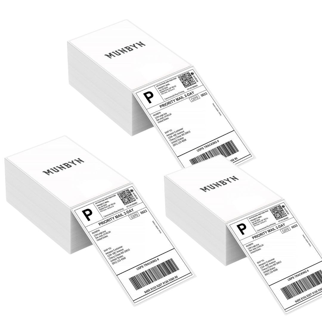 MUNBYN 4x6 Versandaufkleber Thermopapier - Weiß / Stapel