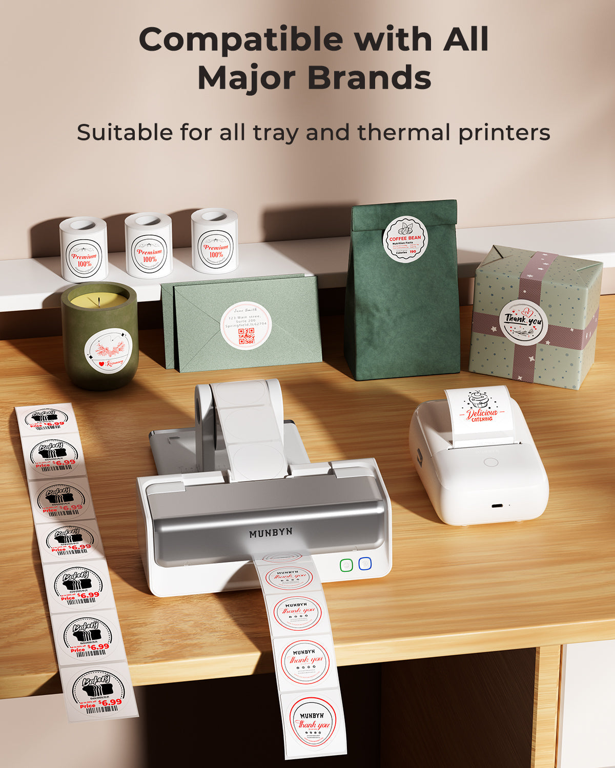 MUNBYN RealWriter 405B Zweifarbig Bluetooth Drucker & Rund Etiketten Haustier Profi Set