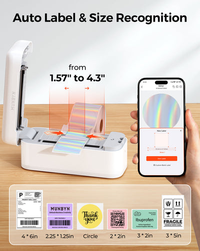 MUNBYN RealWriter 402B Bluetooth Thermal Label Printer & Morandi Labels TikTok Packaging & Branding Elegant Set