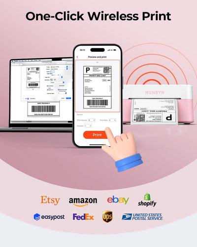 MUNBYN RW403B Kit d'imprimante thermique Bluetooth pour étiquettes d'expédition et de produits