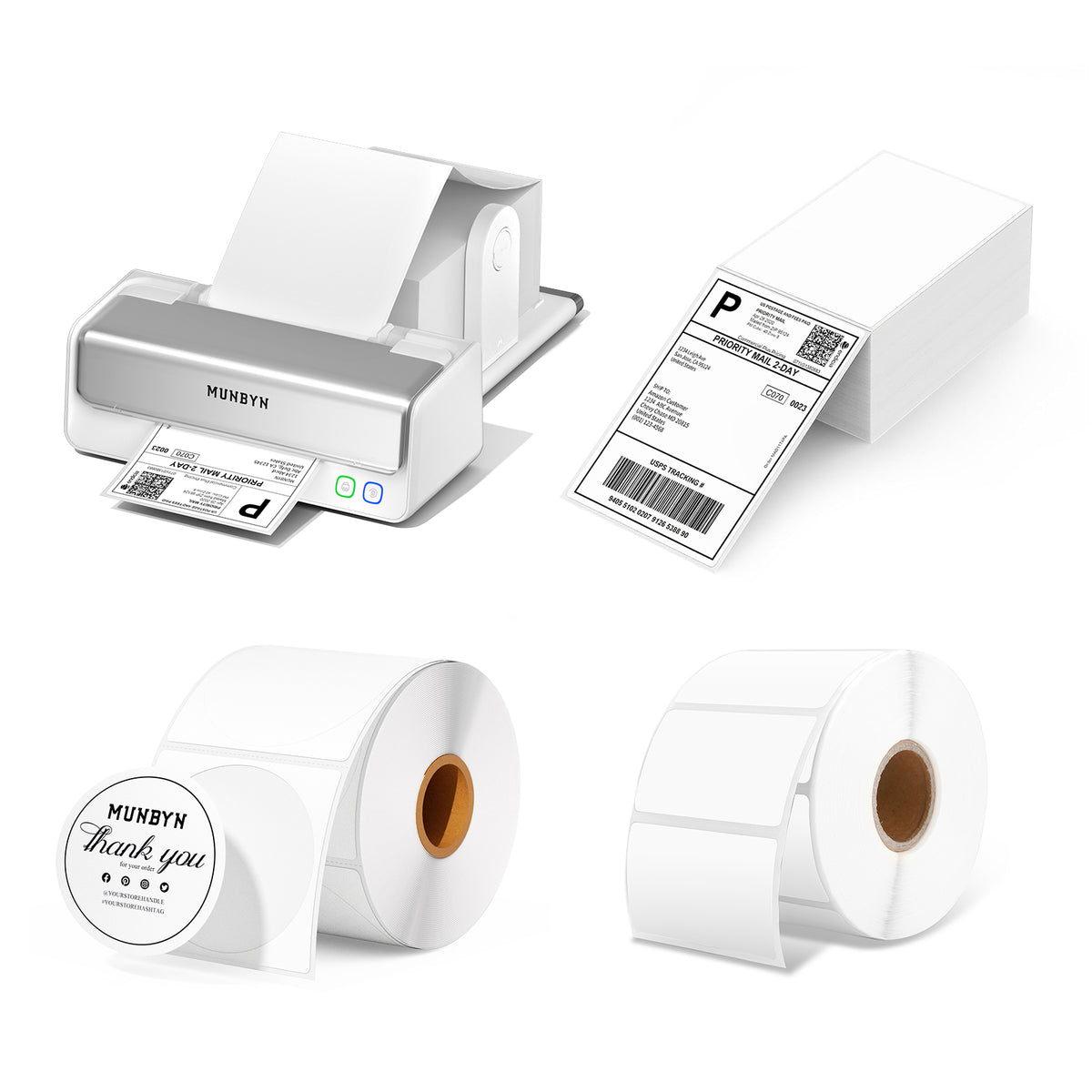MUNBYN RW405B Dual-Color Thermal Label Printer Kit for Packaging and Branding