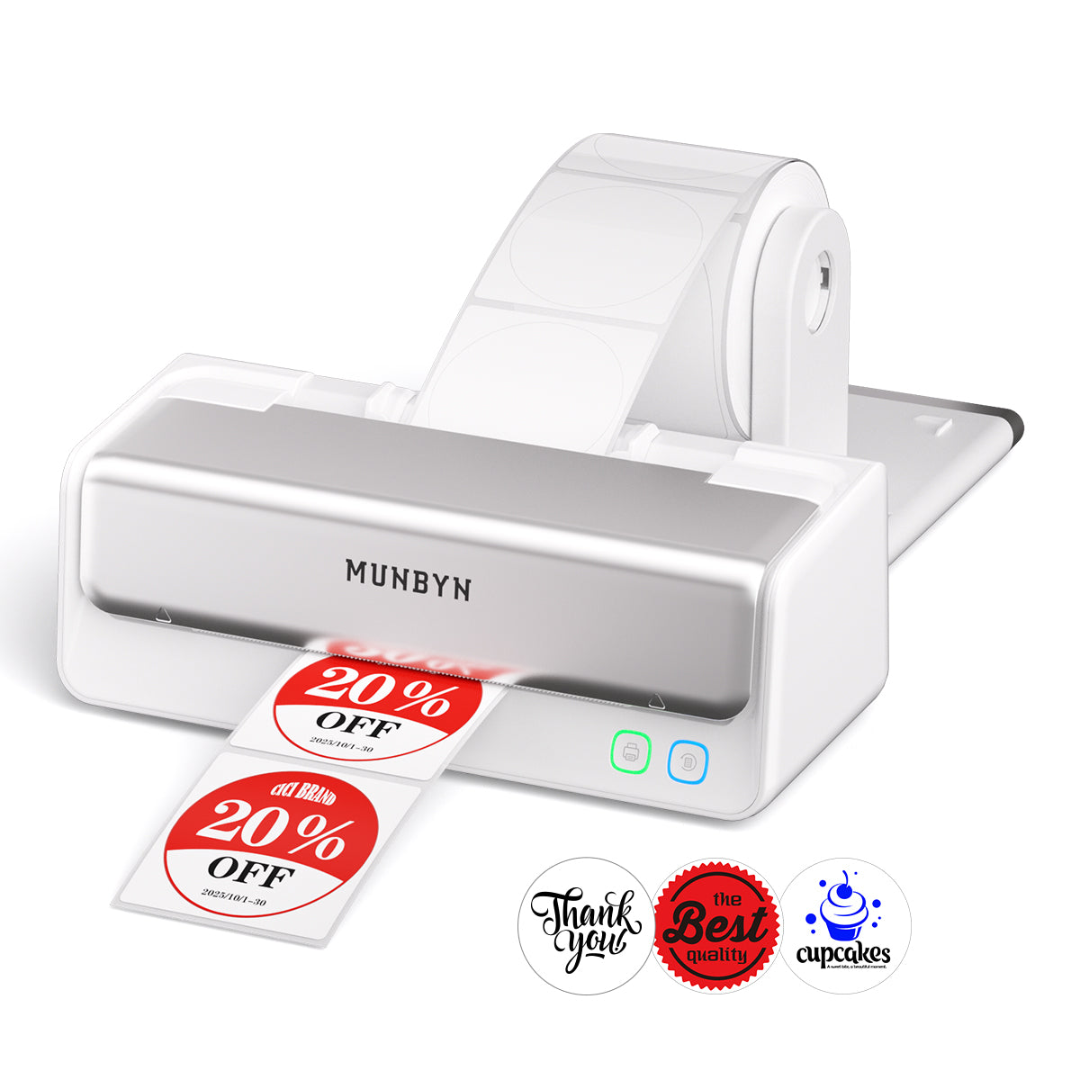 MUNBYN RealWriter 405B Zweifarbiger Bluetooth-Thermodrucker für Etiketten mit Etikettenhalter