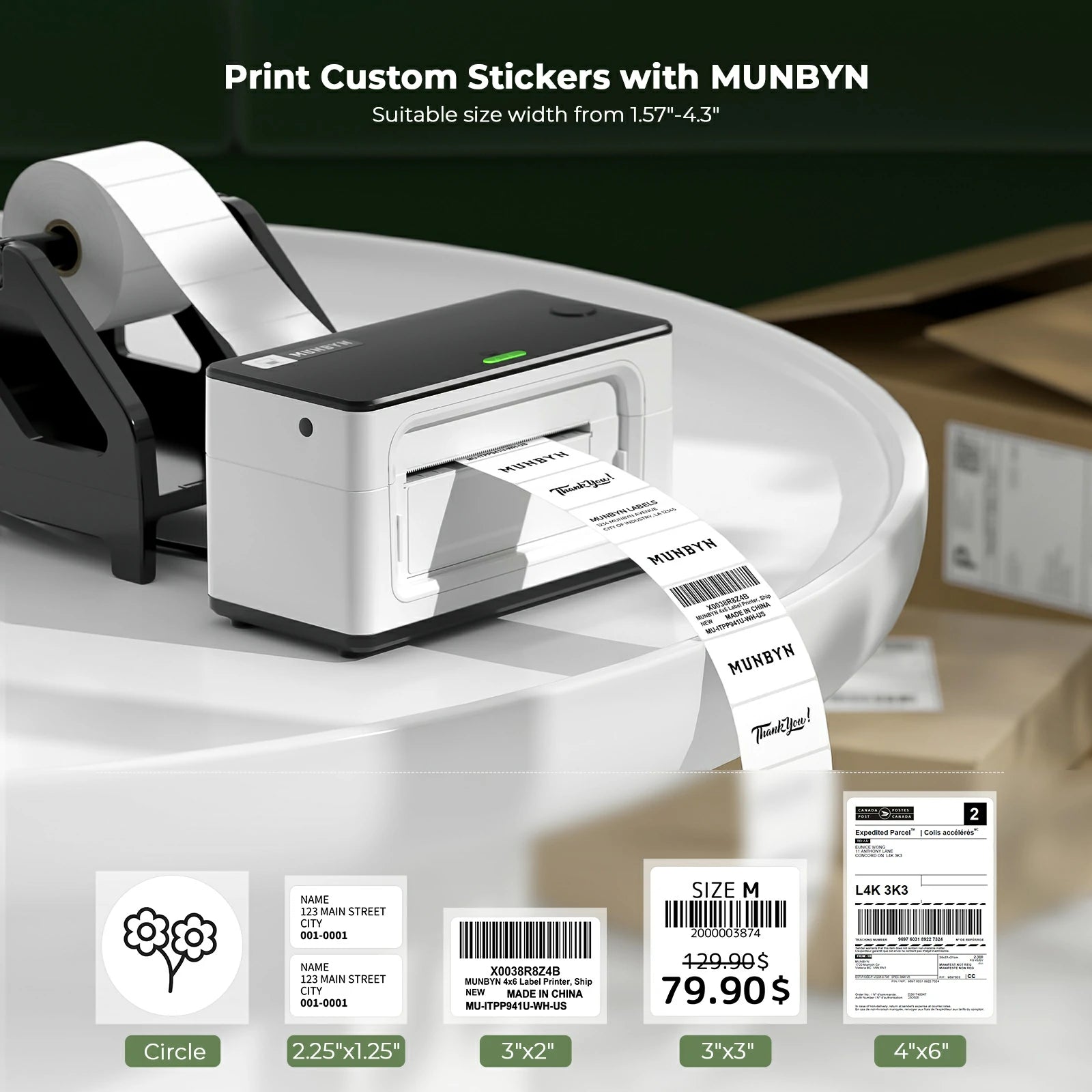 MUNBYN-Drucker können Etiketten verschiedener Größen mit klarer Druckqualität ausgeben.