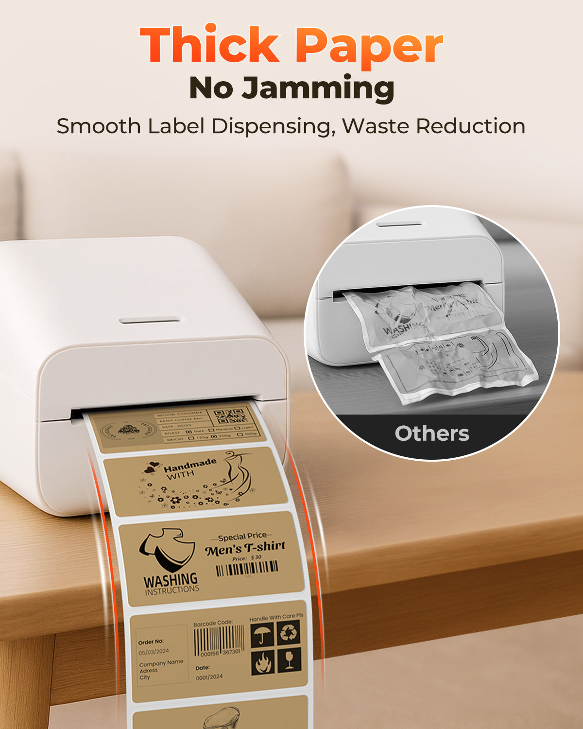 MUNBYN RealWriter 403B Bluetooth Drucker & 4x2 Etiketten Handgemacht Produkt Starter Set