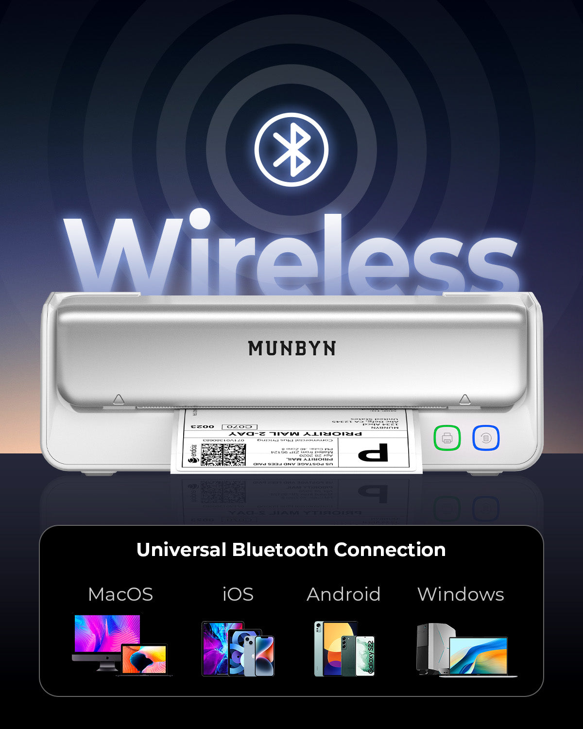 MUNBYN RealWriter 405B Bluetooth-Thermodrucker mit austauschbarem Druckkopf und Etikettenhalter