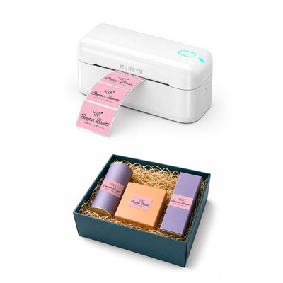 MUNBYN RealWriter 402B Bluetooth Drucker & Rechteck Etiketten Beauty Verpackung Branding Set