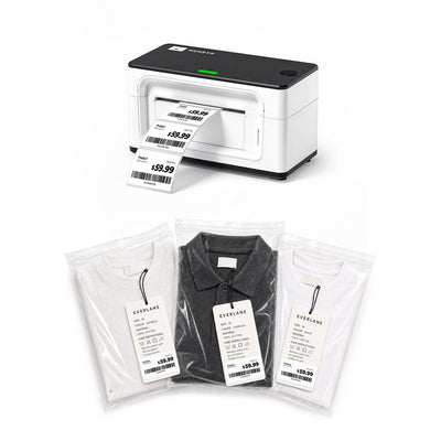 MUNBYN RealWriter 941B Bluetooth Drucker & Rechteck Etiketten Kleidung Produkt Starter Set