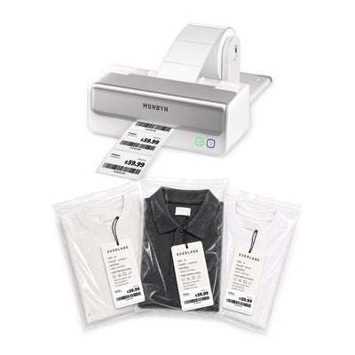 MUNBYN RealWriter 405B Bluetooth Printer & Rectangular Labels Clothing Product Pro Set