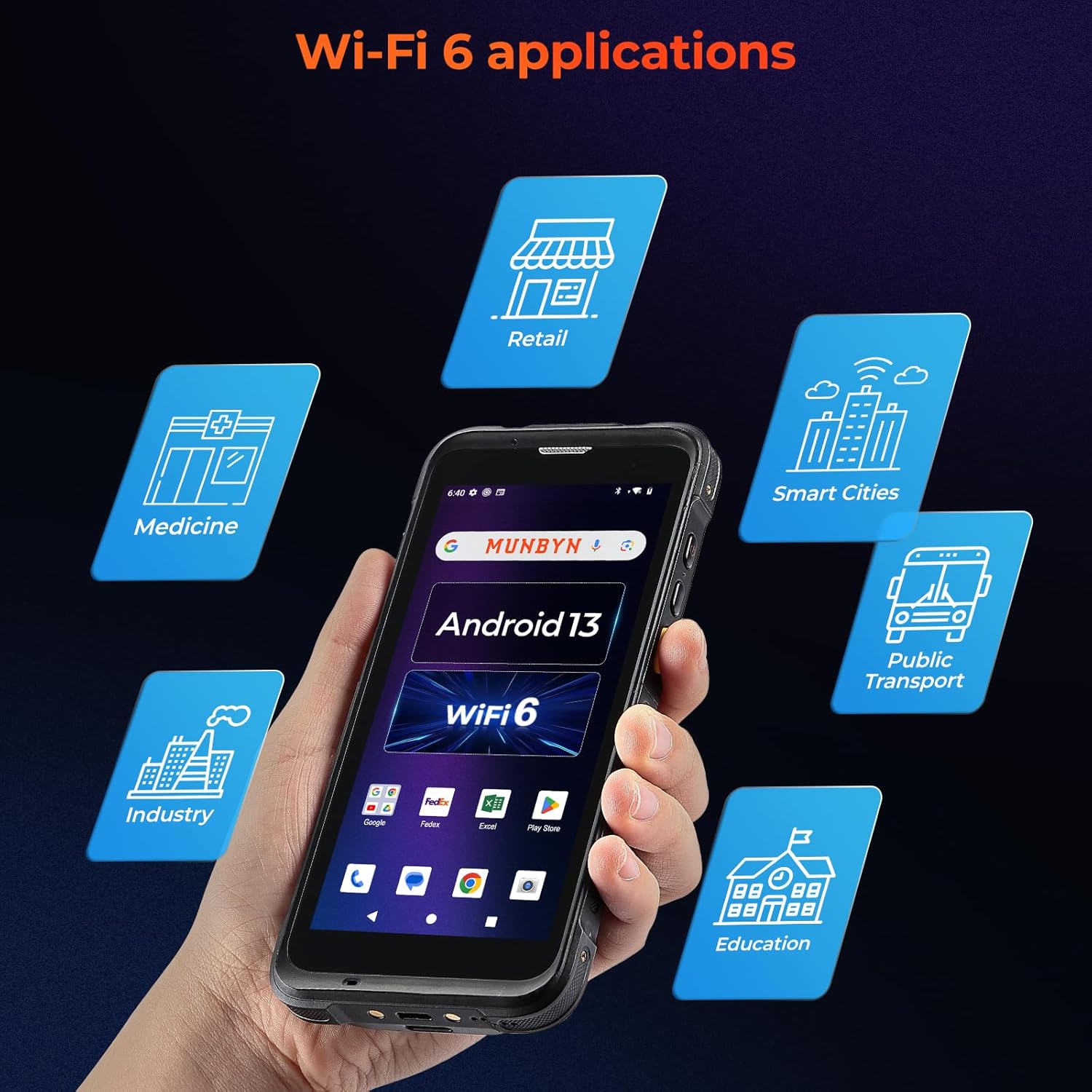 MUNBYN IPDA101P scanner de codes-barres Android avec poignée pistolet
