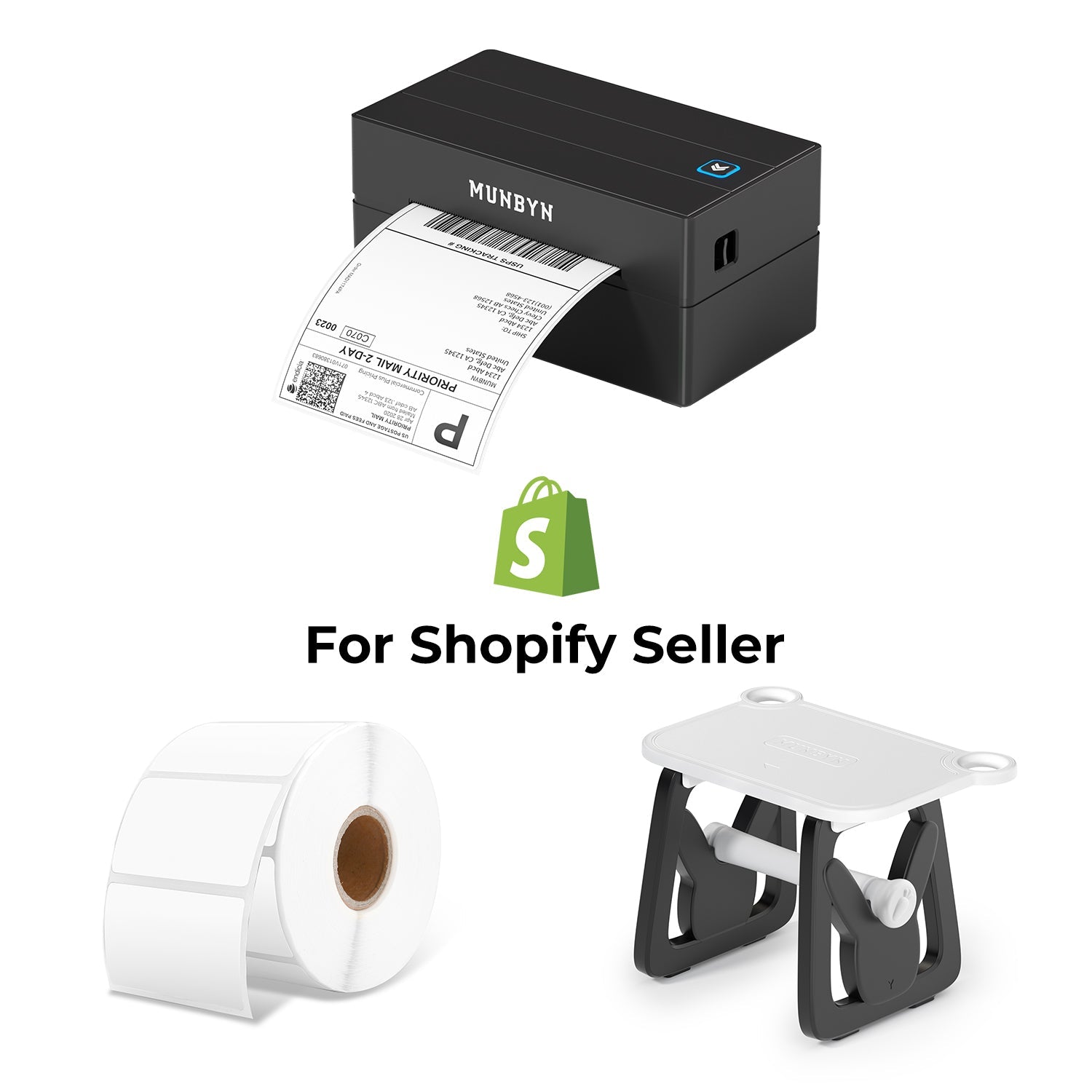 MUNBYN RealWriter 130B Bluetooth thermische labelprinter & rechthoekige labels Shopify productlabeling klassieke set