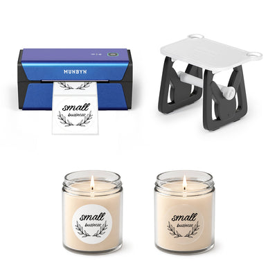 MUNBYN RealWriter RW401AP Wireless Printer & Round Labels & 3-in-1 Holder Candle Set