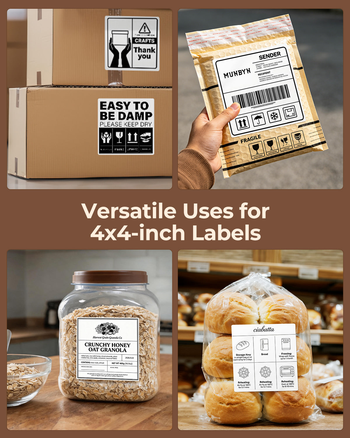 MUNBYN 4" x 4" Universal Thermo-etiketten für kleine Unternehmen und Bäckereien