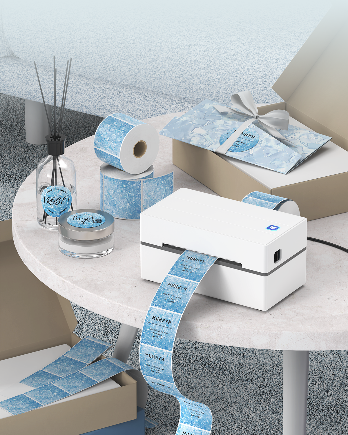 MUNBYN Thermische Etiketten mit Muschelmuster