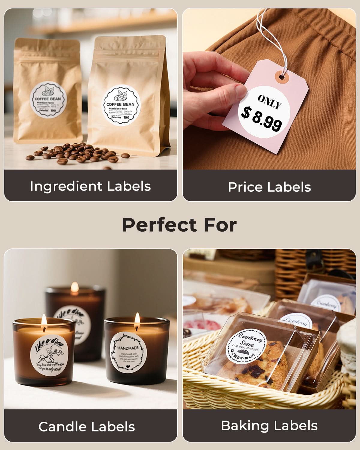 MUNBYN 50mmx50mm Runde Thermo-Etiketten, 150/1 Rolle Weiß