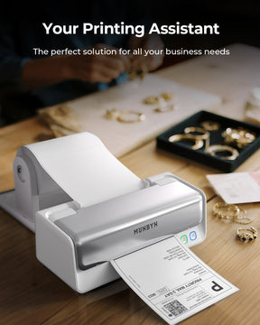MUNBYN RealWriter 405B Bluetooth-Thermodrucker mit austauschbarem Druckkopf und Etikettenhalter