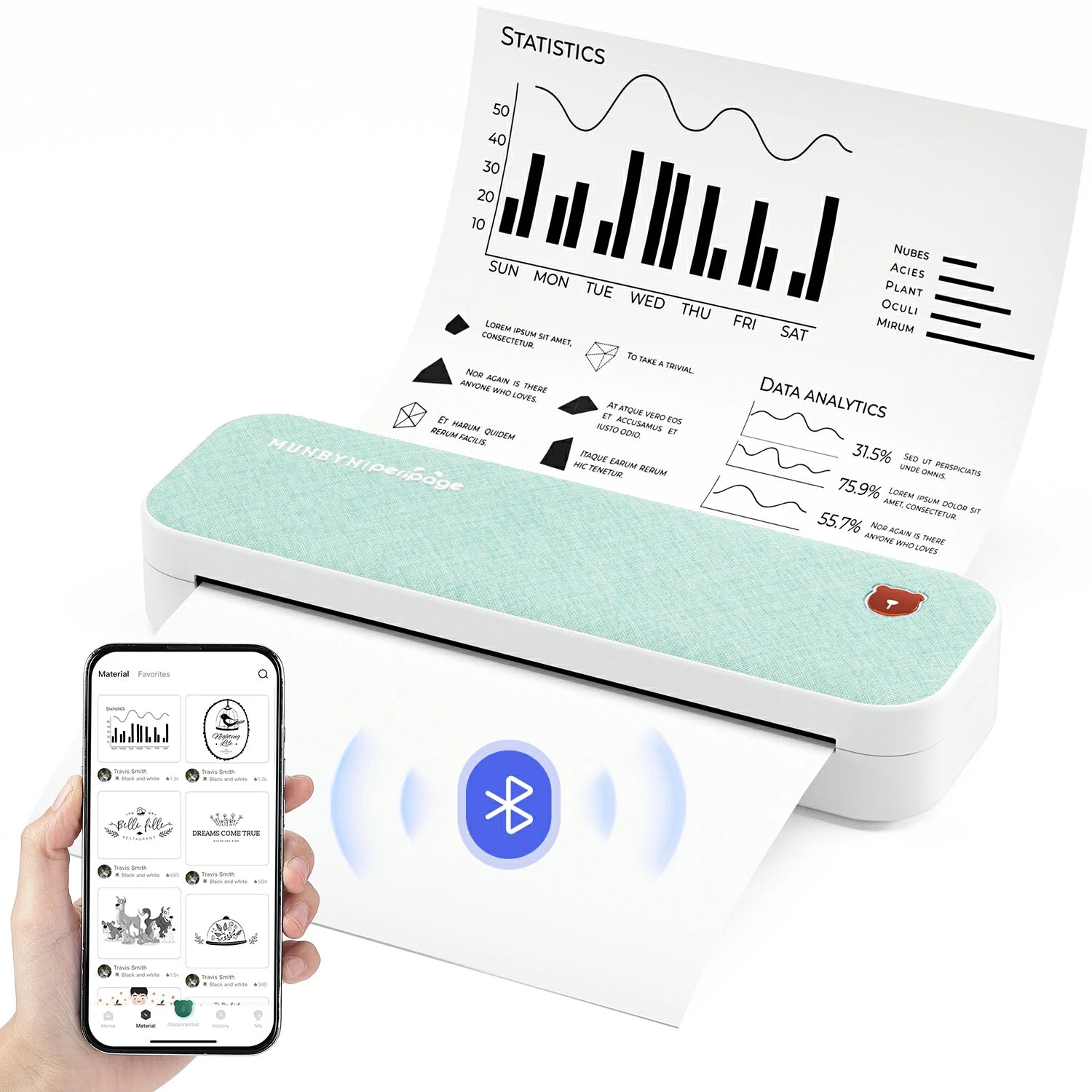 Der A4-Thermodrucker unterstützt eine Bluetooth-Verbindung und kann klare Bilder drucken. 