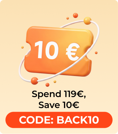 Order from €119 and save €10. Use code BACK10