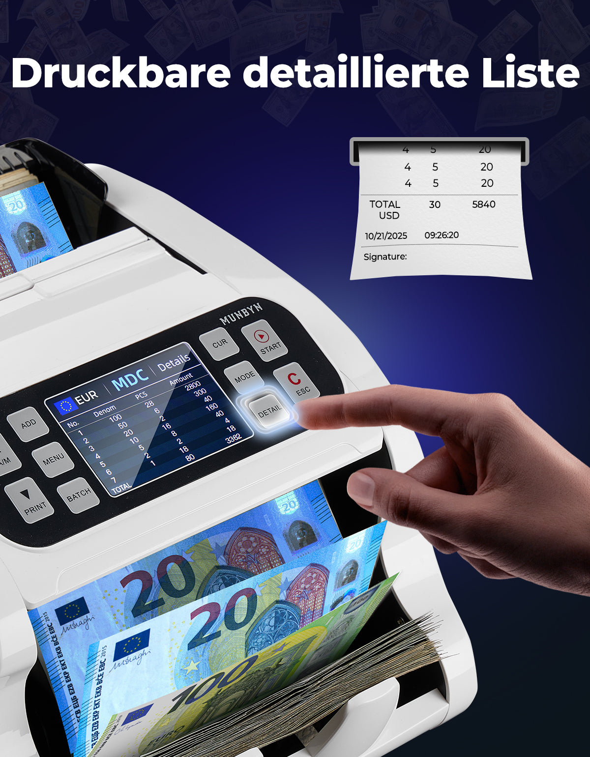 MUNBYN IMC22 Money Counter Machine for Mixed Denominations