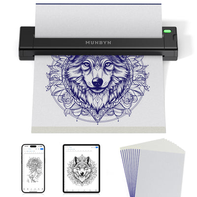 MUNBYN ITP05S Tattoo-Schablonen Drucker mit 20 Blatt Transferpapier