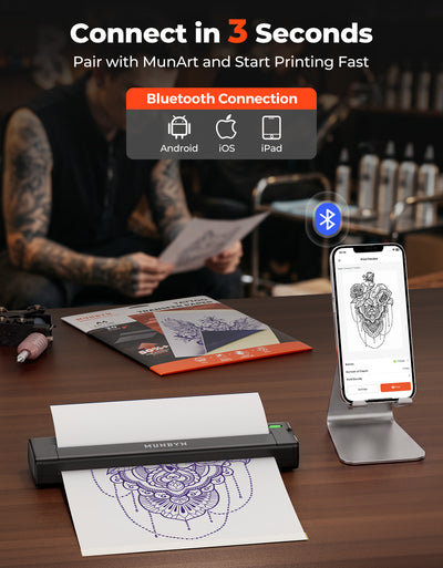 MUNBYN ITP05S Tattoo-Schablonen Drucker mit 20 Blatt Transferpapier