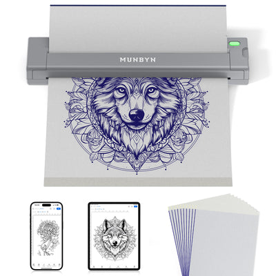 MUNBYN ITP05S Tattoo-Schablonen Drucker mit 20 Blatt Transferpapier