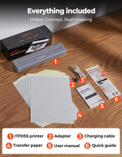 MUNBYN ITP05S Tattoo-Schablonen Drucker mit 20 Blatt Transferpapier