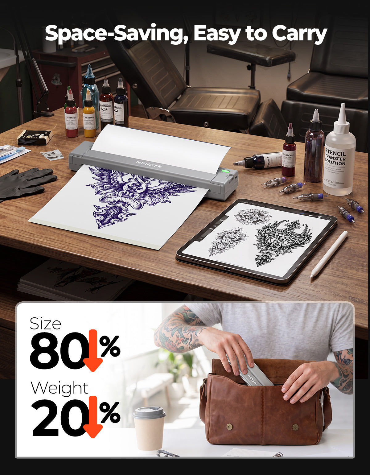 MUNBYN ITP05S Tattoo-Schablonen Drucker mit 20 Blatt Transferpapier