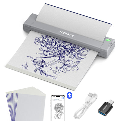 MUNBYN ITP05S Tattoo-Schablonen Drucker mit 20 Blatt Transferpapier