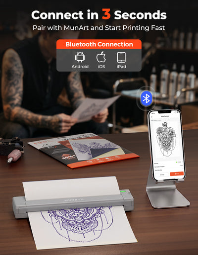 MUNBYN ITP05S Tattoo-Schablonen Drucker mit 20 Blatt Transferpapier