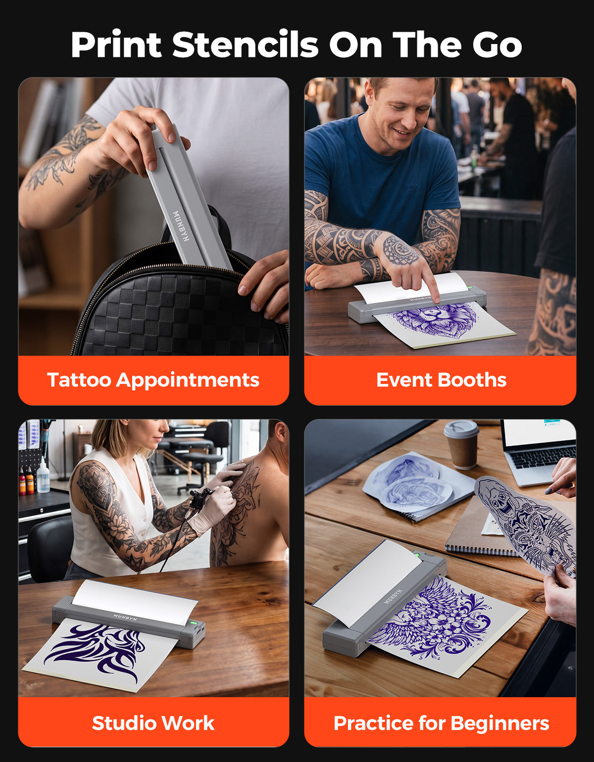 MUNBYN ITP05S Tattoo-Schablonen Drucker mit 20 Blatt Transferpapier