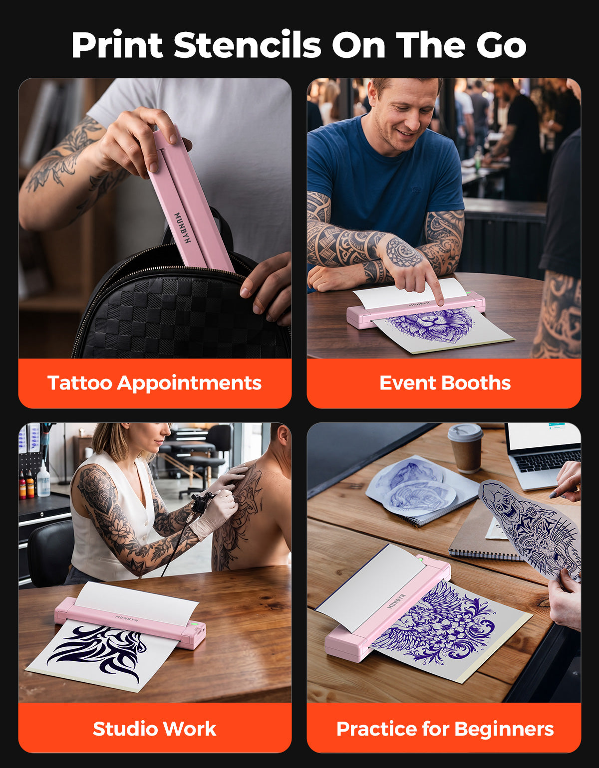 MUNBYN ITP05S Tattoo-Schablonen Drucker mit 20 Blatt Transferpapier