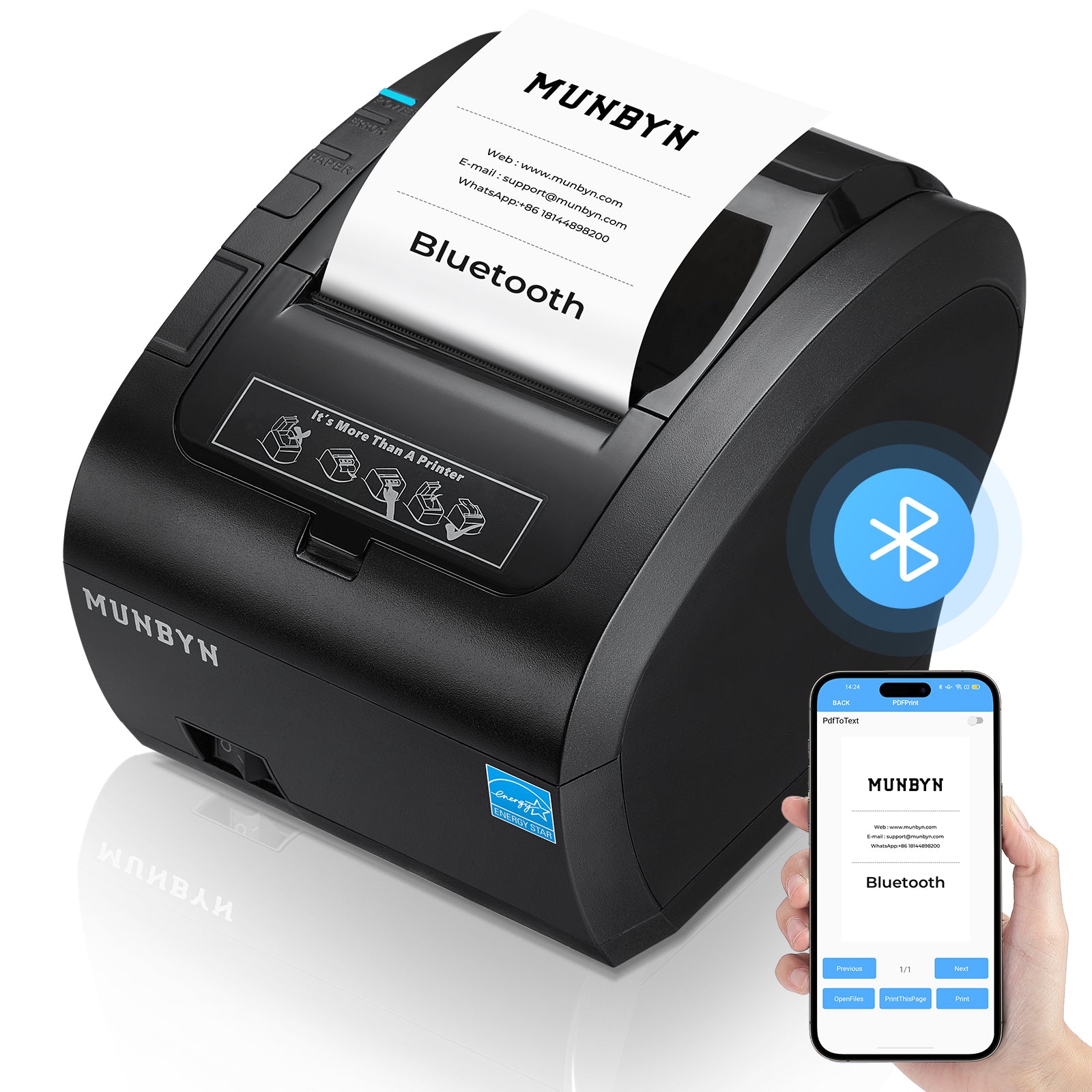 MUNBYN 047P-USEB Bluetooth Receipt Printer with MFi Certification