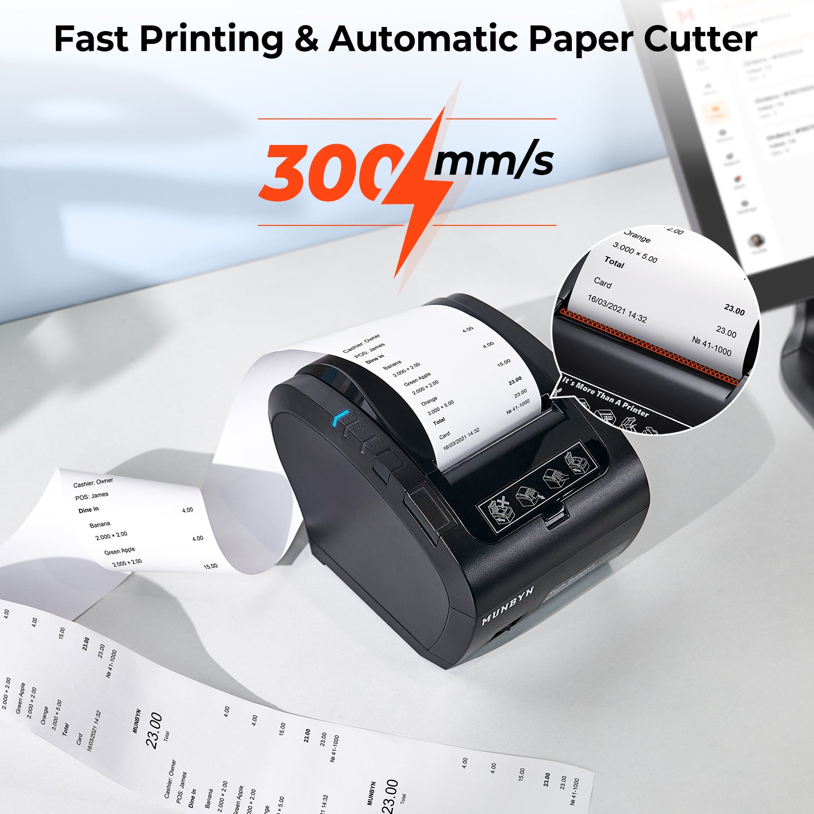 MUNBYN 047P-USEB Bluetooth Receipt Printer with MFi Certification