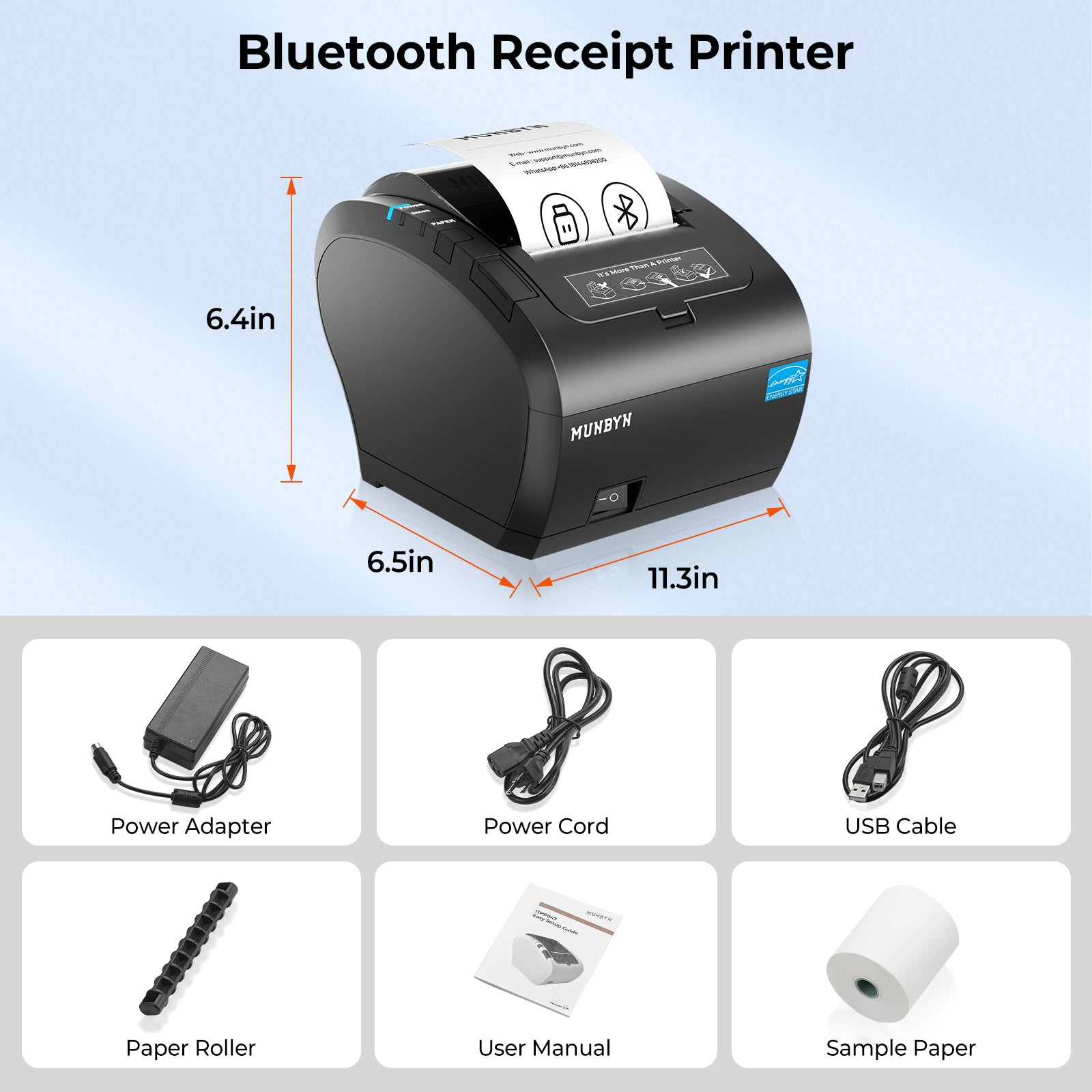 MUNBYN 047P-USEB Bluetooth Receipt Printer with MFi Certification