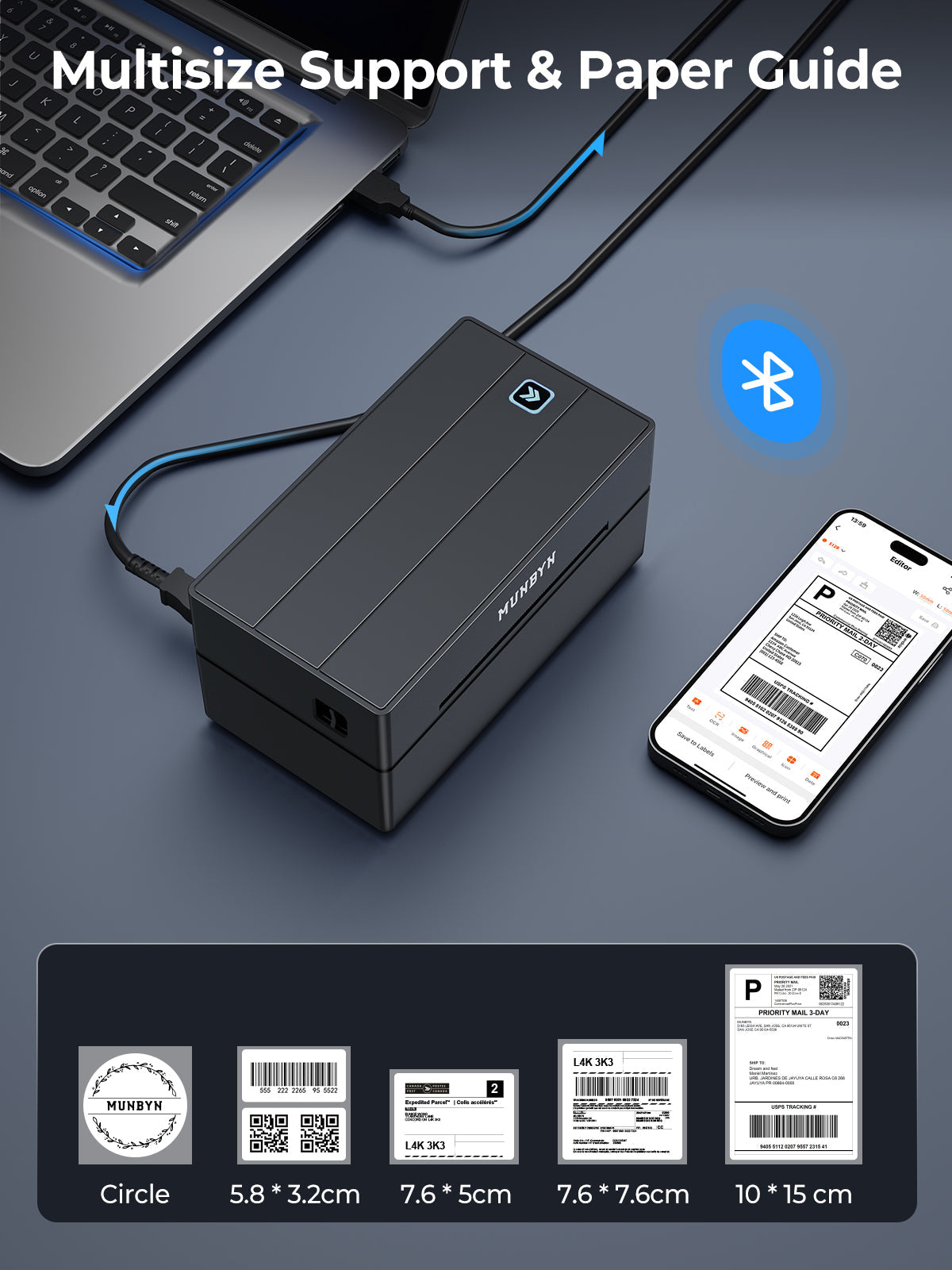 MUNBYN 130B Bluetooth Printer & 4x2 Rectangular Labels Handmade Product Branding Set