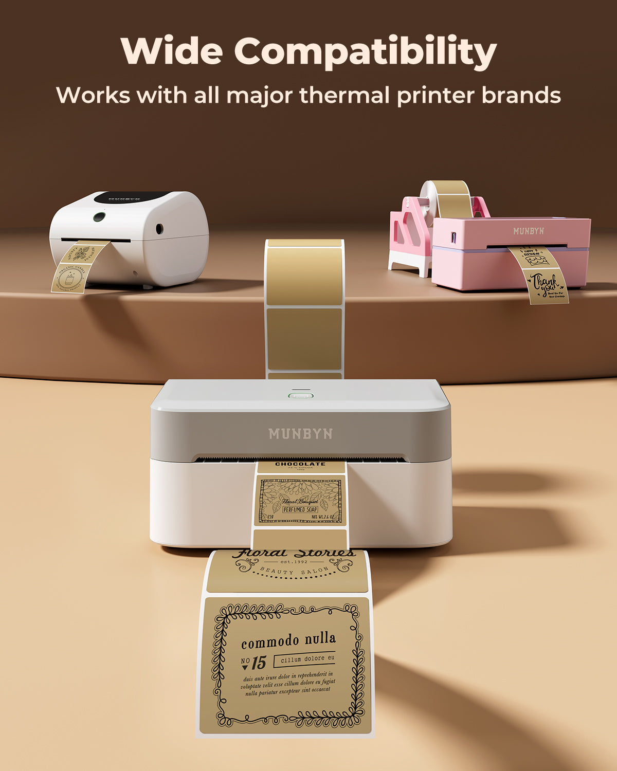 MUNBYN RealWriter 403B Bluetooth Thermal Label Printer & 2x2 Square Labels Candle Packaging Branding Set