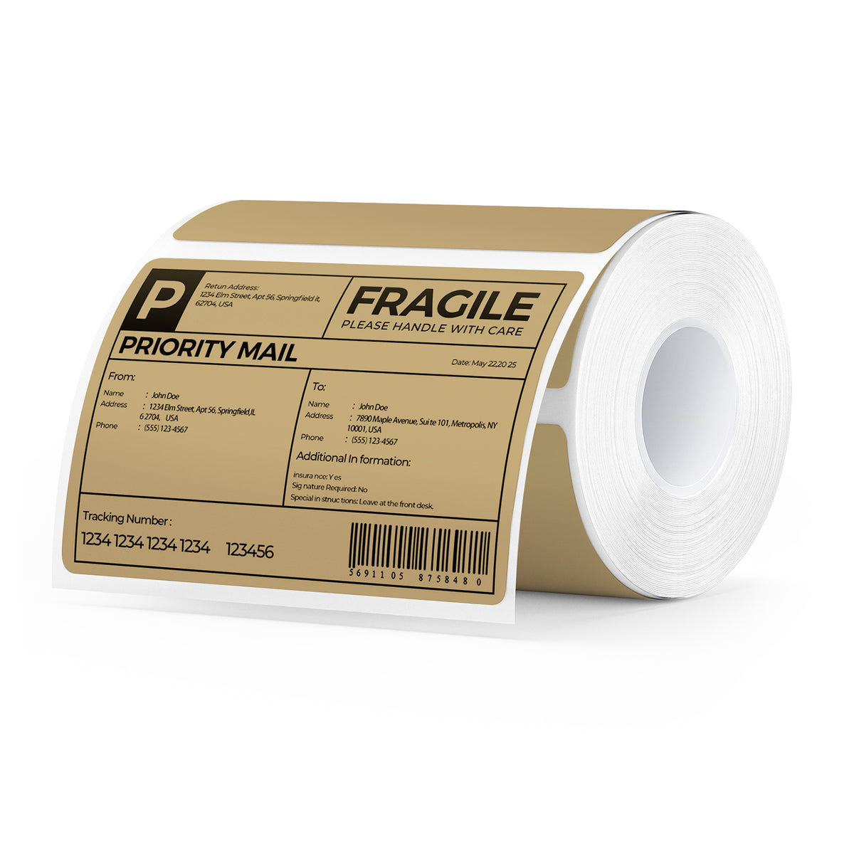 MUNBYN 4” X 3” Direct Thermal Labels, 500 Sheets/1 Roll, Braun